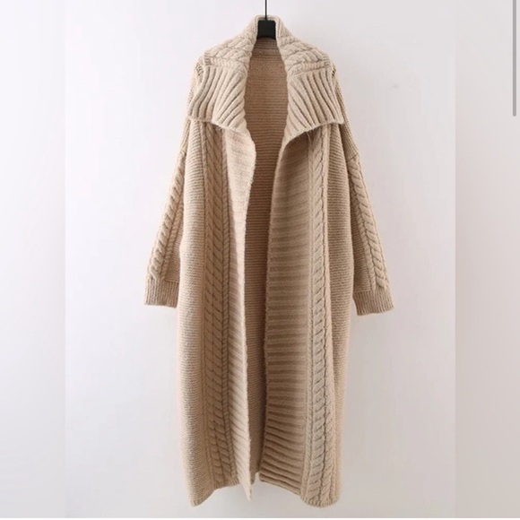 533 Beige Tan Cardigan Coat Maxi Open Duster Long Fuzzy Comfortable sweater - Picture 9 of 10